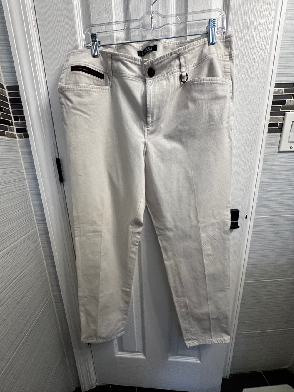 Lauren Ralph Lauren Size 14 Ivory Equestrian Straight Leg Pants